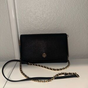 Tory Burch Black Crossbody Bag with Gold Chain